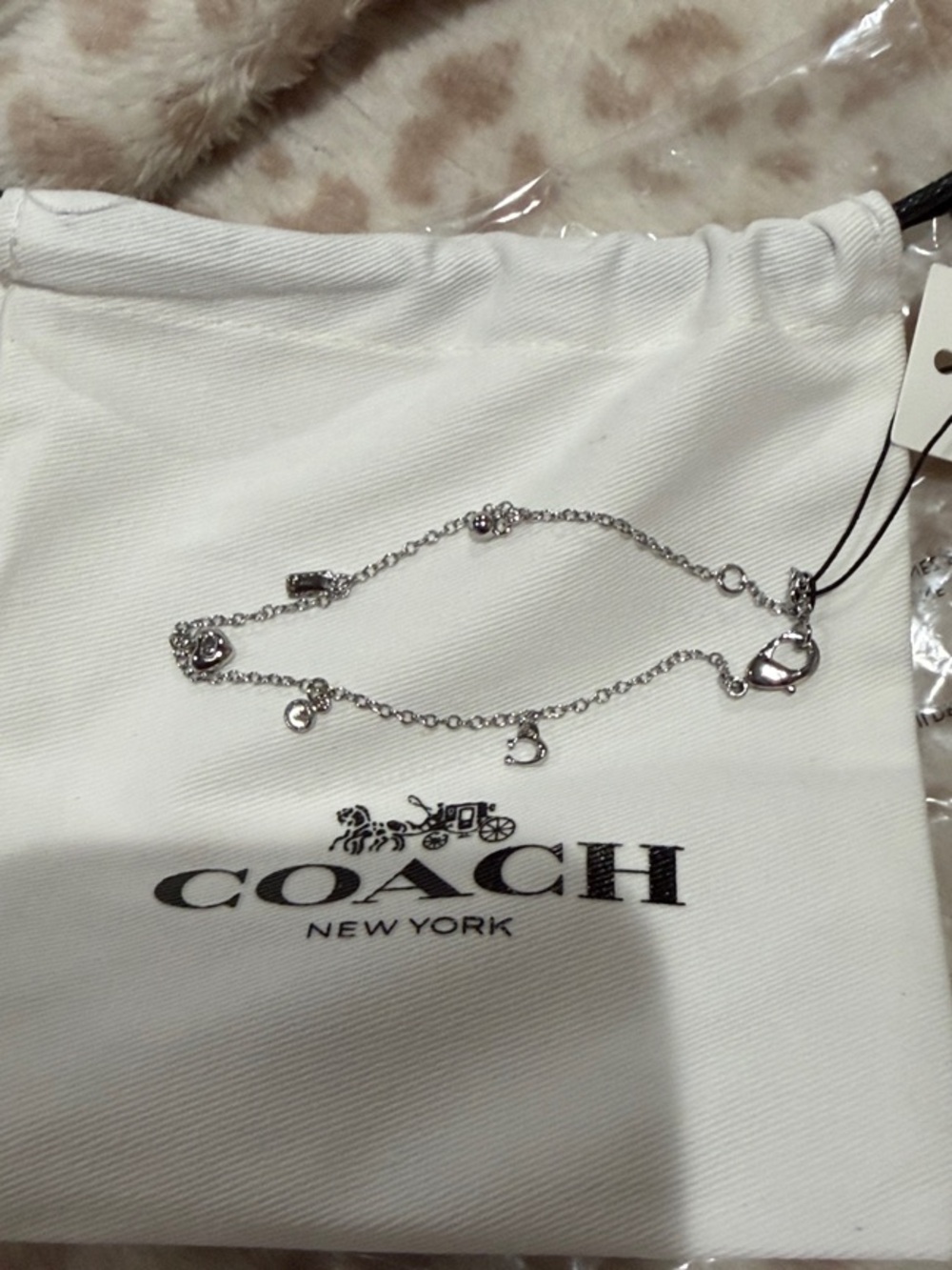 Coach Silver Heart Link Charm Bracelet